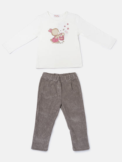 Baby Girl Caterina Collection 2-Piece Tracksuit Set with Bunny Print - Grey