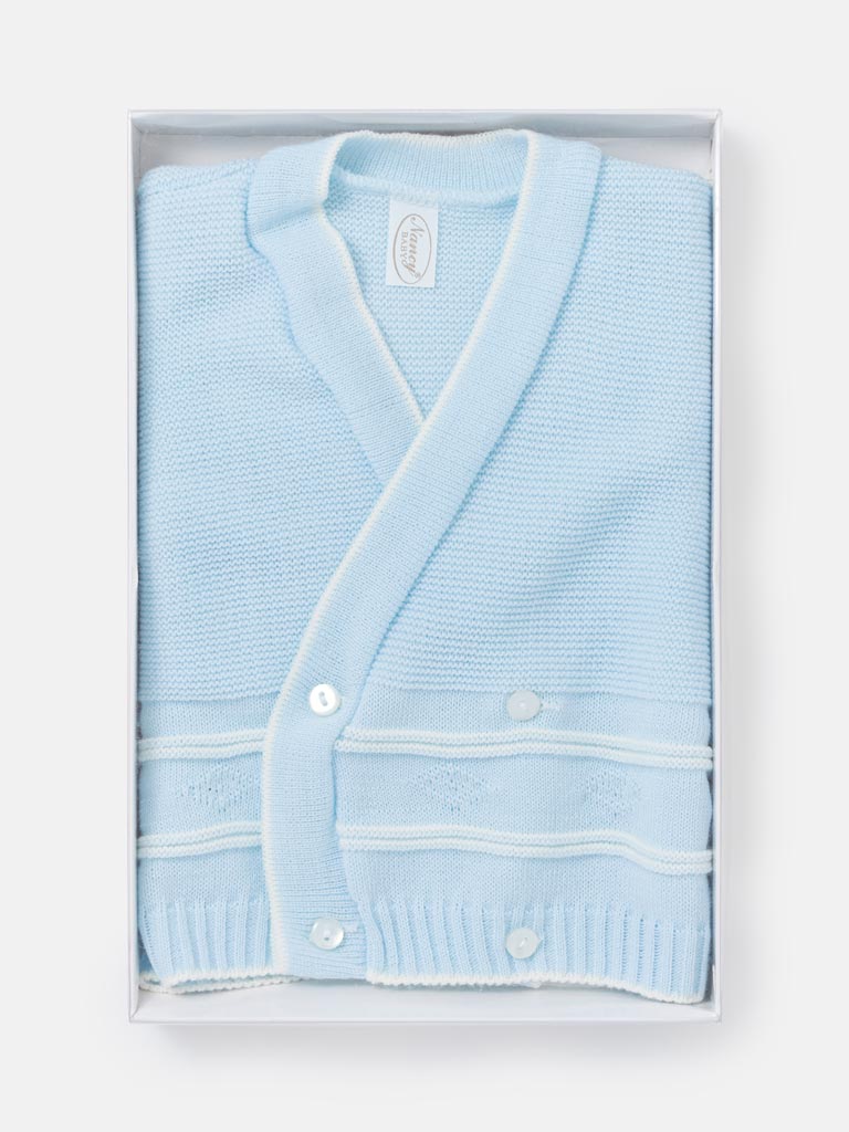 Baby Knitted Cardigan with Diamond Pattern Detail & Gift Box - Baby Blue