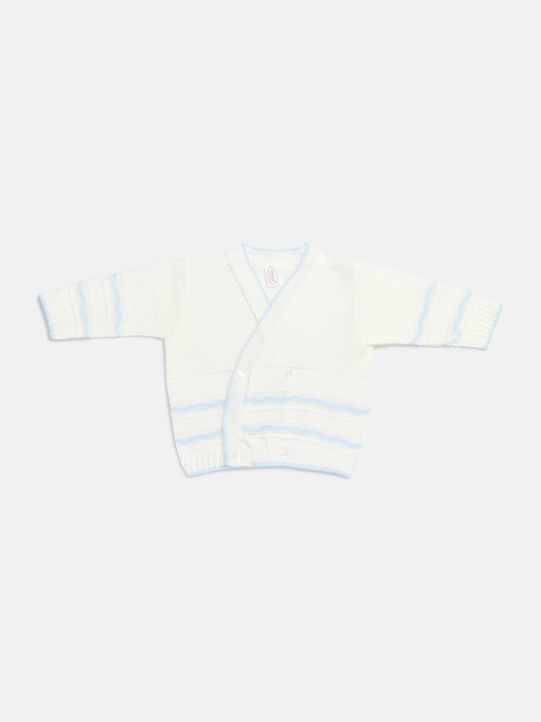 Baby Knitted Cardigan with Wavy Stripe Detail & Gift Box - White & Baby Blue