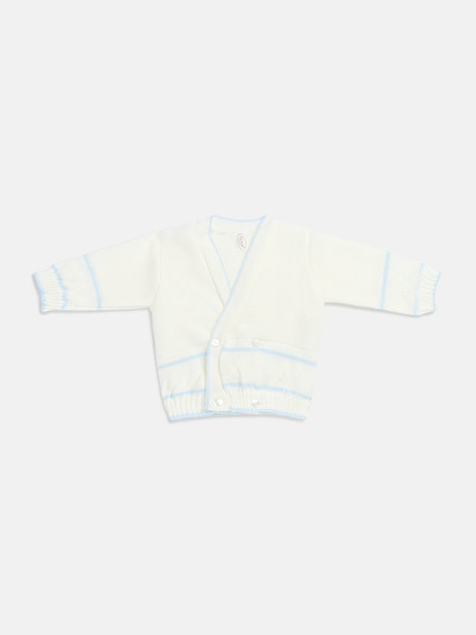 Baby Knitted Cardigan with Zigzag Pattern Detail & Gift Box - White & Baby Blue
