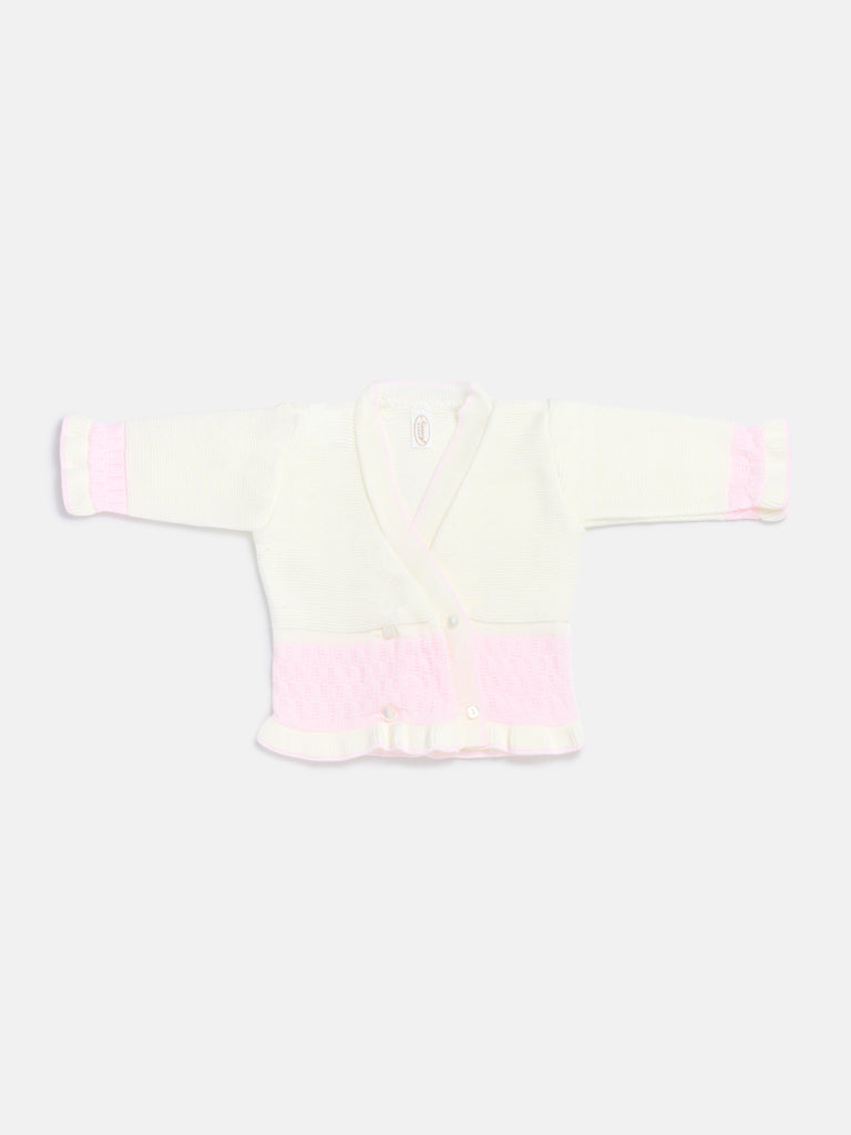Baby Knitted Cardigan with Two-Tone Patterned Detail & Gift Box - Ivory & Baby Pink