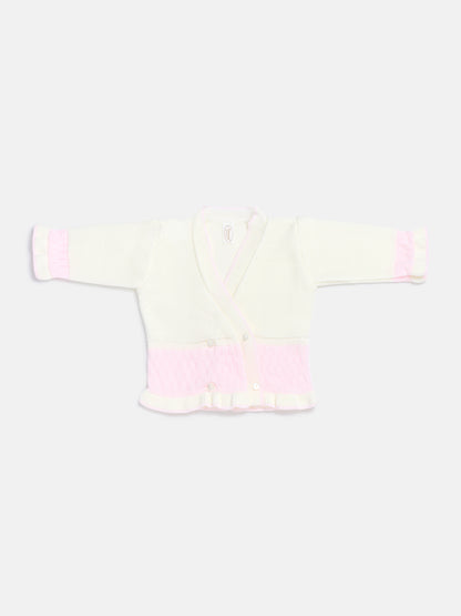 Baby Knitted Cardigan with Two-Tone Patterned Detail & Gift Box - Ivory & Baby Pink