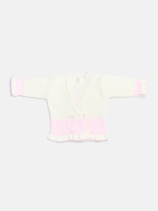 Baby Knitted Cardigan with Two-Tone Patterned Detail & Gift Box - Ivory & Baby Pink
