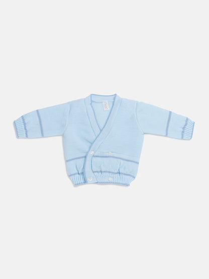 Baby Knitted Cardigan with Zigzag Pattern Detail & Gift Box - Baby Blue & Dark Blue