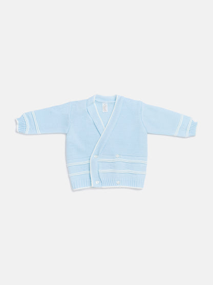 Baby Knitted Cardigan with Diamond Pattern Detail & Gift Box - Baby Blue