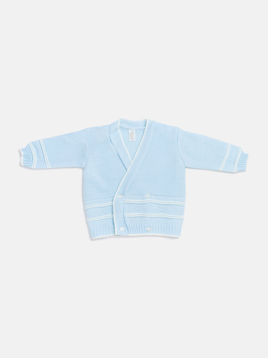 Baby Knitted Cardigan with Diamond Pattern Detail & Gift Box - Baby Blue