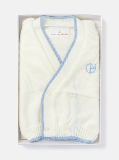 Baby Knitted Cardigan with Embroidered Detail & Gift Box - Ivory & Dark Blue
