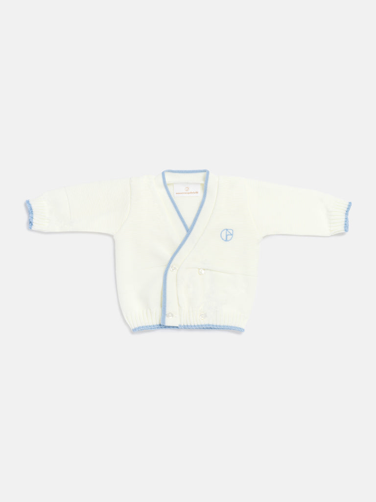 Baby Knitted Cardigan with Embroidered Detail & Gift Box - Ivory & Dark Blue