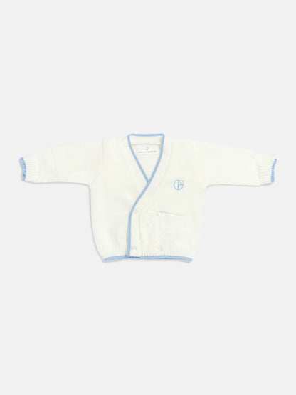 Baby Knitted Cardigan with Embroidered Detail & Gift Box - Ivory & Dark Blue