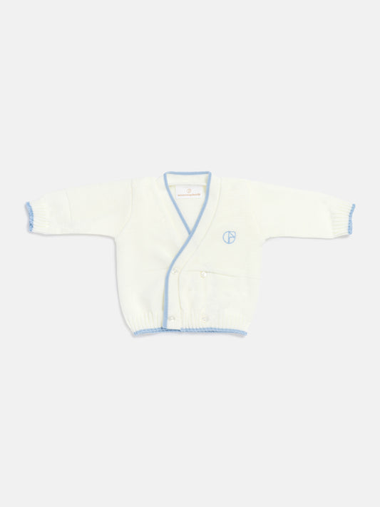Baby Knitted Cardigan with Embroidered Detail & Gift Box - Ivory & Dark Blue