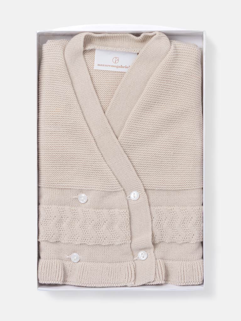 Baby Knitted Cardigan with Textured Pattern Detail & Gift Box - Beige