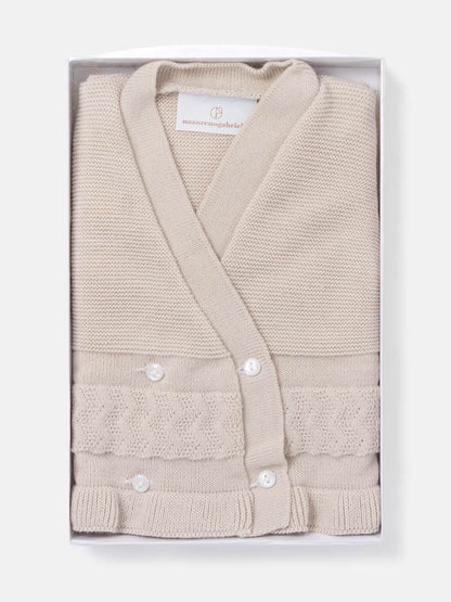 Baby Knitted Cardigan with Textured Pattern Detail & Gift Box - Beige