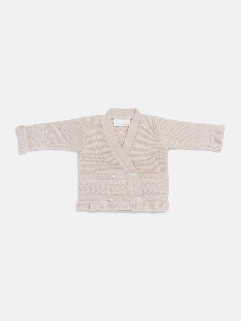 Baby Knitted Cardigan with Textured Pattern Detail & Gift Box - Beige