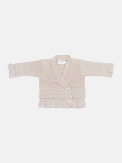 Baby Knitted Cardigan with Textured Pattern Detail & Gift Box - Beige