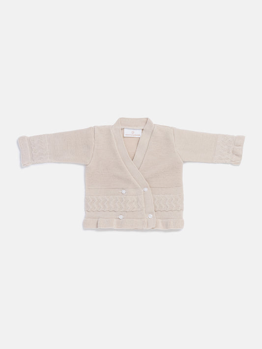 Baby Knitted Cardigan with Textured Pattern Detail & Gift Box - Beige