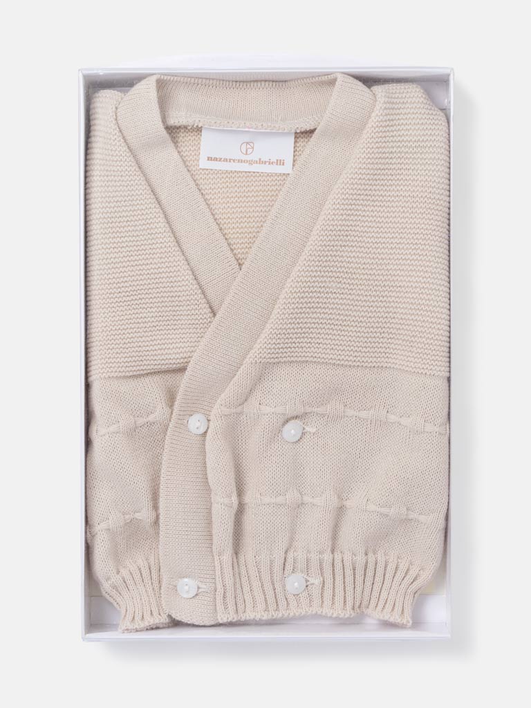 Baby Knitted Cardigan with Raised Stitch Detail & Gift Box - Beige
