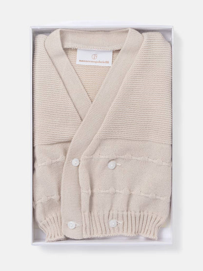Baby Knitted Cardigan with Raised Stitch Detail & Gift Box - Beige