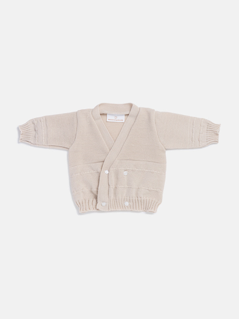 Baby Knitted Cardigan with Raised Stitch Detail & Gift Box - Beige