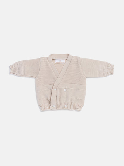Baby Knitted Cardigan with Raised Stitch Detail & Gift Box - Beige