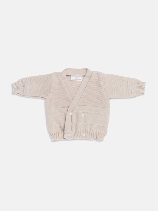 Baby Knitted Cardigan with Raised Stitch Detail & Gift Box - Beige