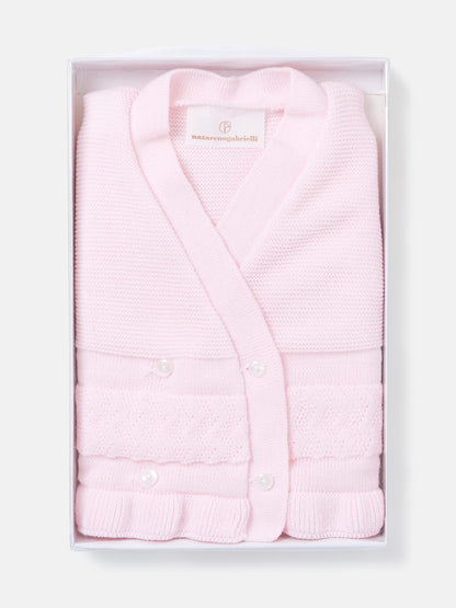 Baby Knitted Cardigan with Textured Pattern Detail & Gift Box - Baby Pink