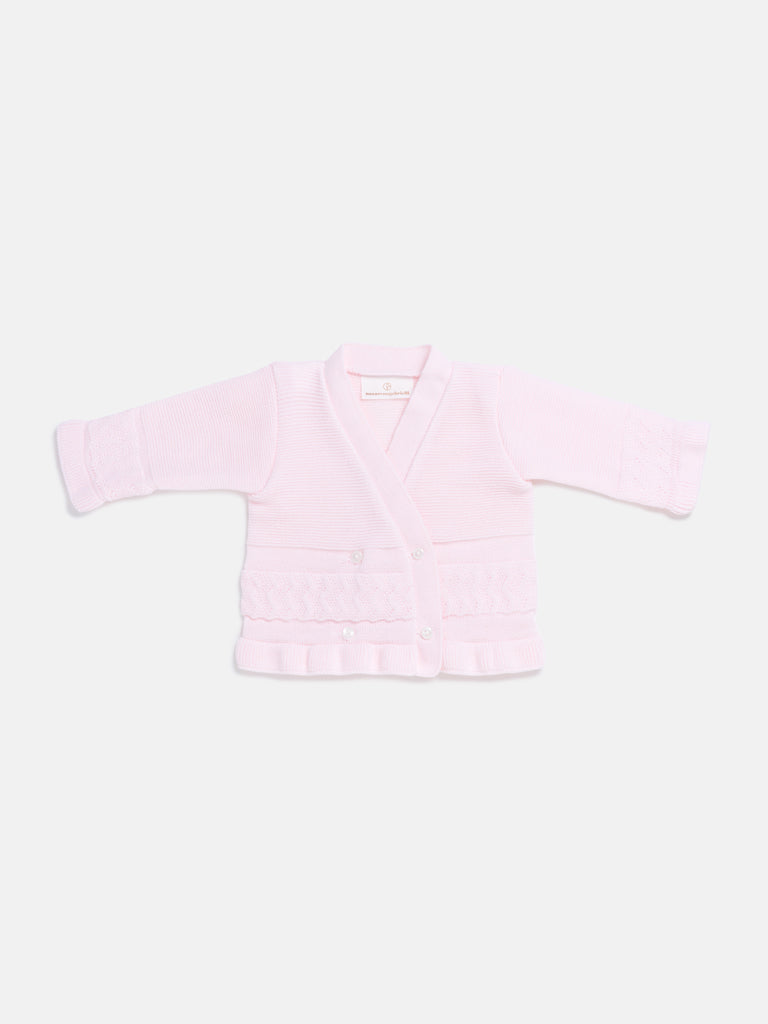 Baby Knitted Cardigan with Textured Pattern Detail & Gift Box - Baby Pink