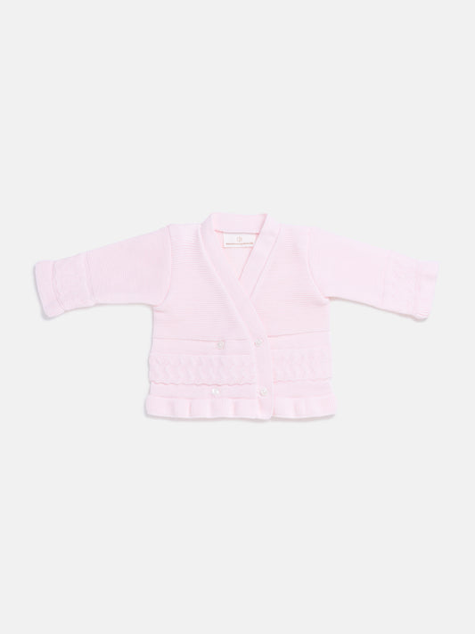 Baby Knitted Cardigan with Textured Pattern Detail & Gift Box - Baby Pink