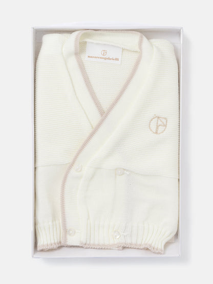 Baby Knitted Cardigan with Embroidered Detail & Gift Box - Ivory & Light Brown