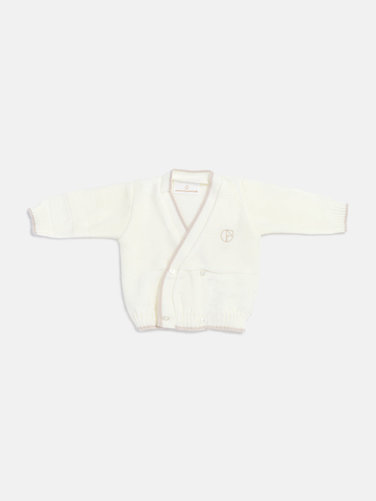 Baby Knitted Cardigan with Embroidered Detail & Gift Box - Ivory & Light Brown