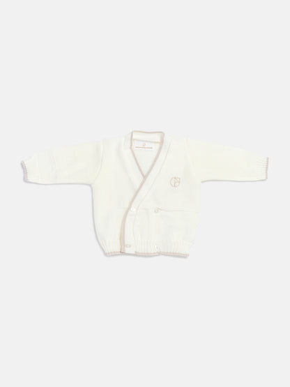 Baby Knitted Cardigan with Embroidered Detail & Gift Box - Ivory & Light Brown