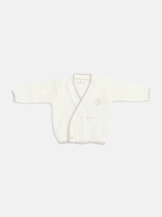 Baby Knitted Cardigan with Embroidered Detail & Gift Box - Ivory & Light Brown