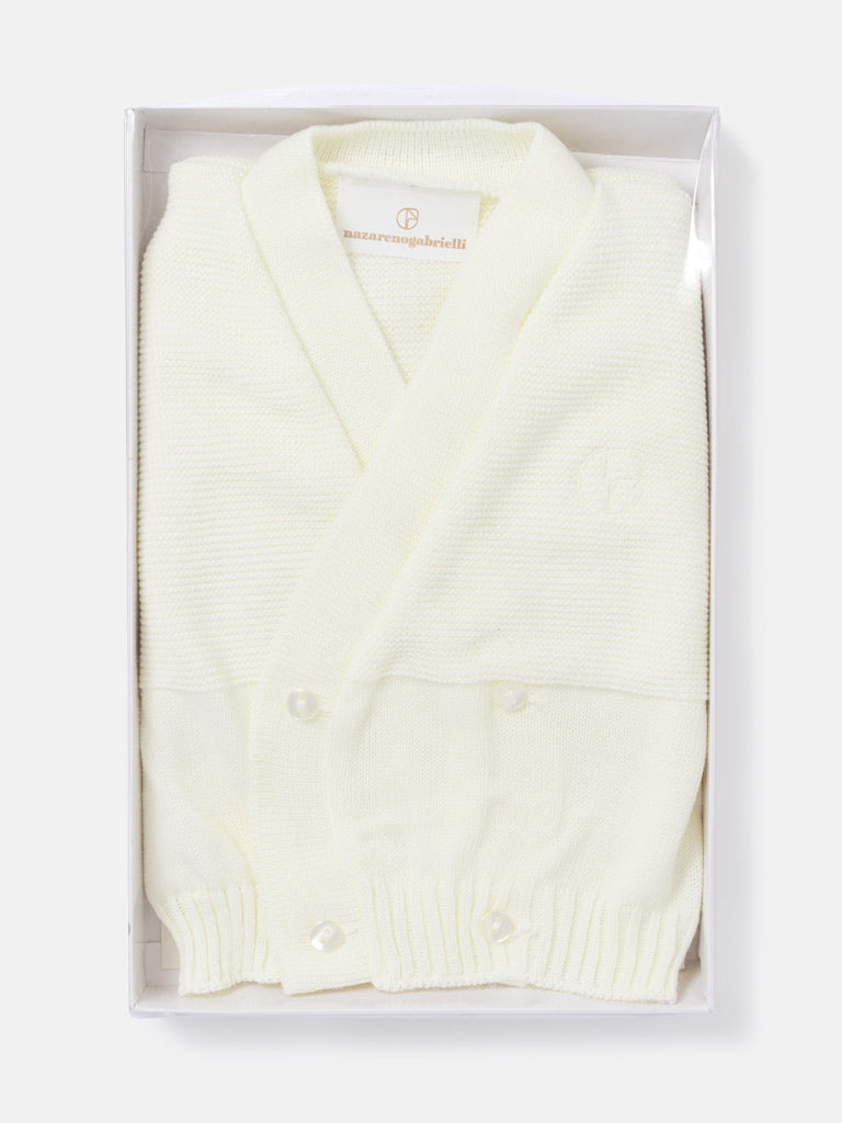 Baby Knitted Cardigan with Embroidered Detail & Gift Box - Ivory