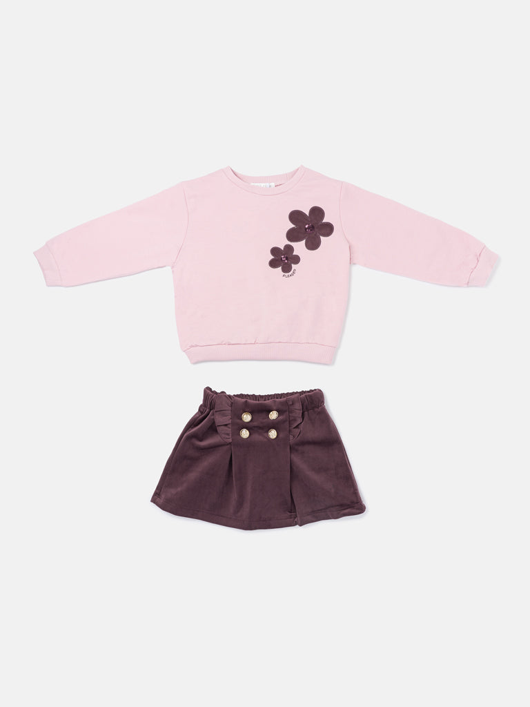 Baby Girl Fiorella Collection 2-Piece Set with Velvet Skirt - Chocolate Brown