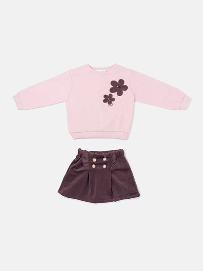 Baby Girl Fiorella Collection 2-Piece Set with Velvet Skirt - Chocolate Brown