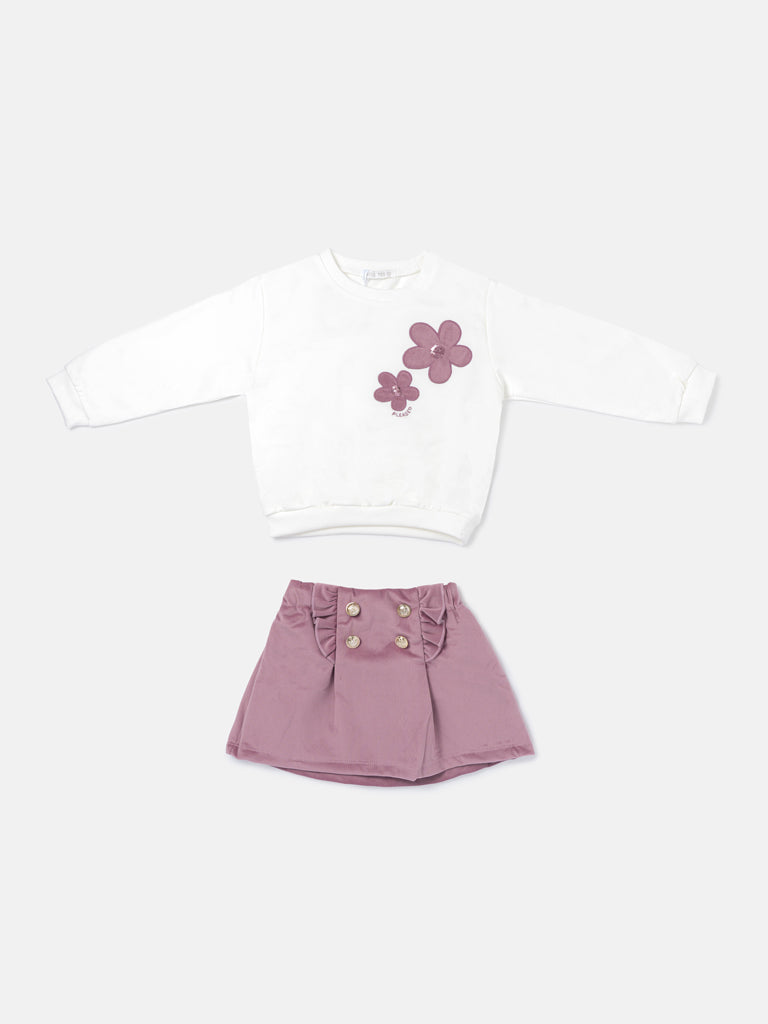 Baby Girl Fiorella Collection 2-Piece Set with Velvet Skirt - Dusty Pink