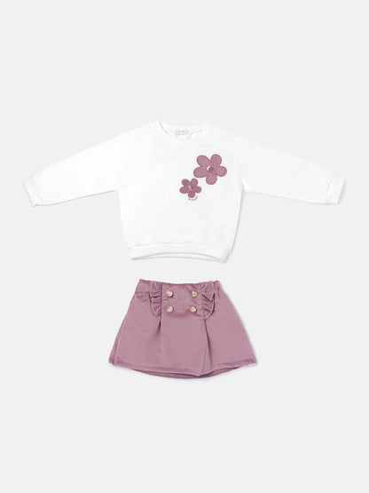 Baby Girl Fiorella Collection 2-Piece Set with Velvet Skirt - Dusty Pink