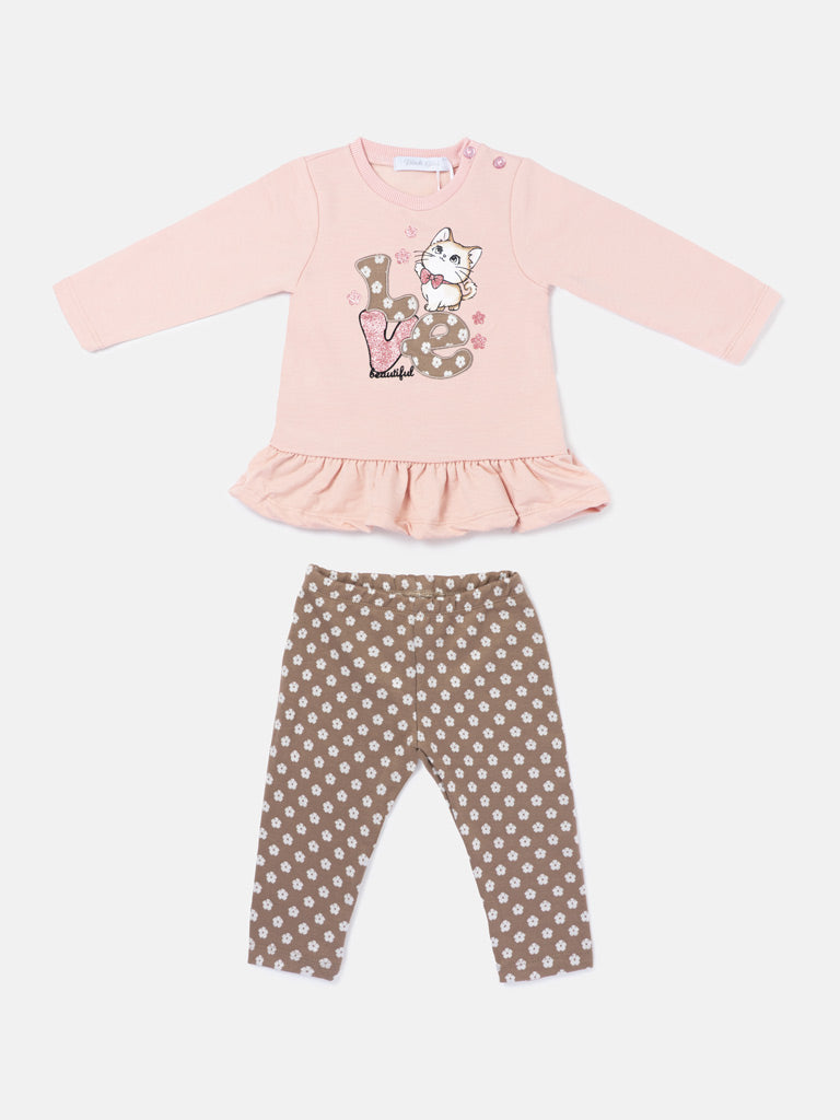 Baby Girl 2-Piece Leggings Set with Kitty Love Maddalena Collection - Dusty Pink