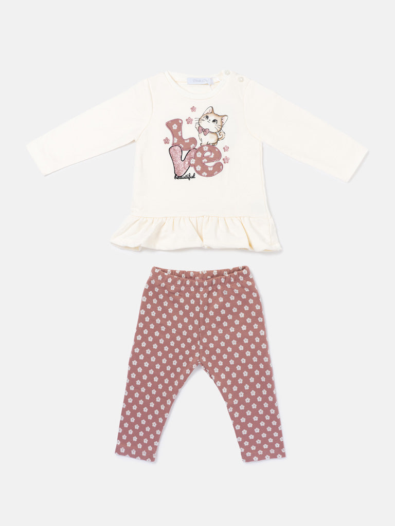 Baby Girl 2-Piece Leggings Set with Kitty Love Maddalena Collection - Beige