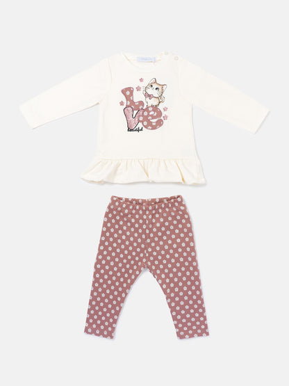 Baby Girl 2-Piece Leggings Set with Kitty Love Maddalena Collection - Beige