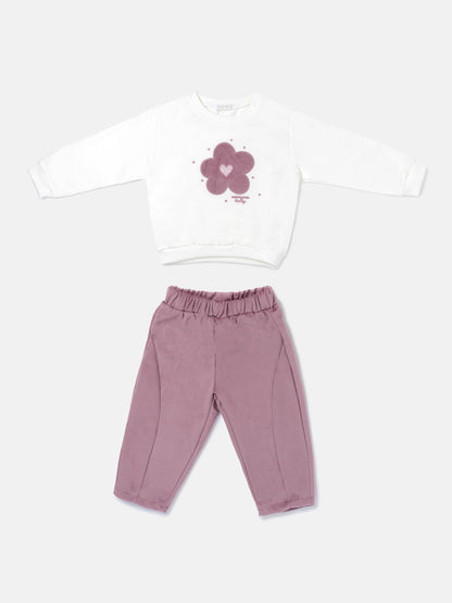 Baby Girl Allegra Collection 2-Piece Tracksuit Set with Flower Design - Dusty Pink