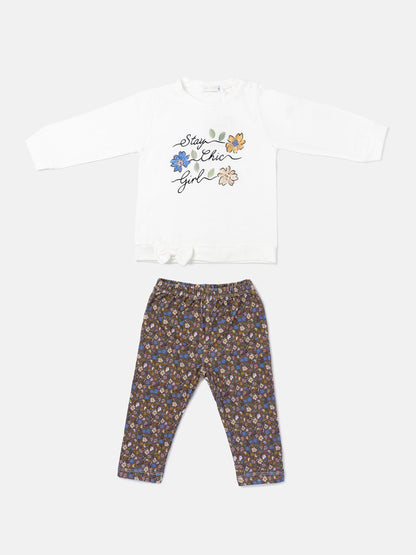 Baby Girl 2-Piece Leggings Set with Floral Design Antonella Collection - Brown