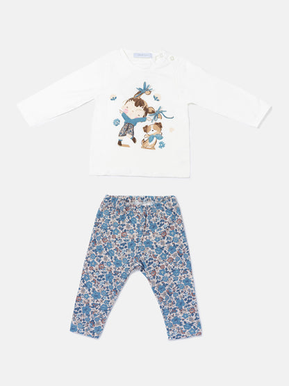 Baby Girl 2-Piece Leggings Set with Girl & Puppy Serafina Collection - Blue