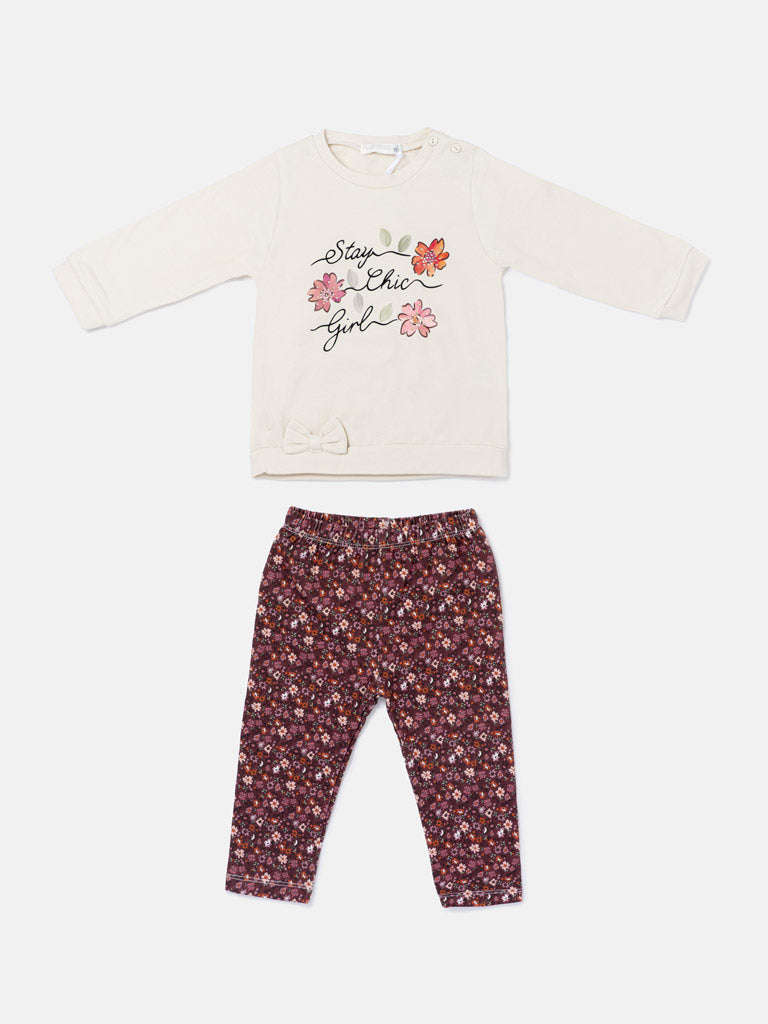 Baby Girl 2-Piece Leggings Set with Floral Design Antonella Collection - Cherry