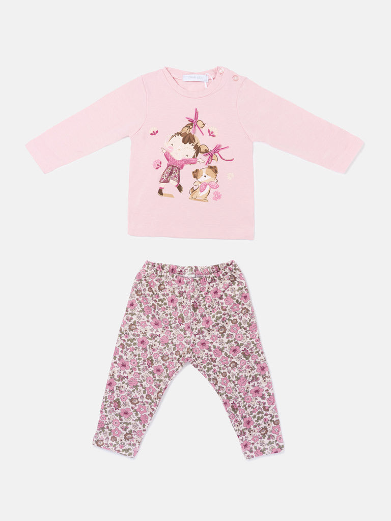 Baby Girl 2-Piece Leggings Set with Girl & Puppy Serafina Collection - Dusty Pink