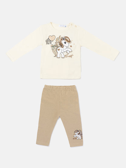 Baby Girl 2-Piece Leggings Set with Pony Design Gisella Collection - Beige