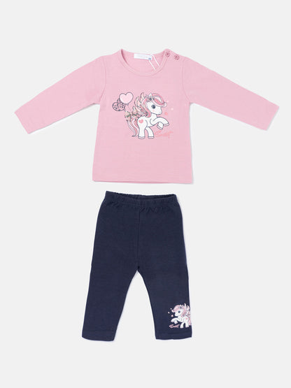 Baby Girl 2-Piece Leggings Set with Pony Design Gisella Collection - Dusty Pink