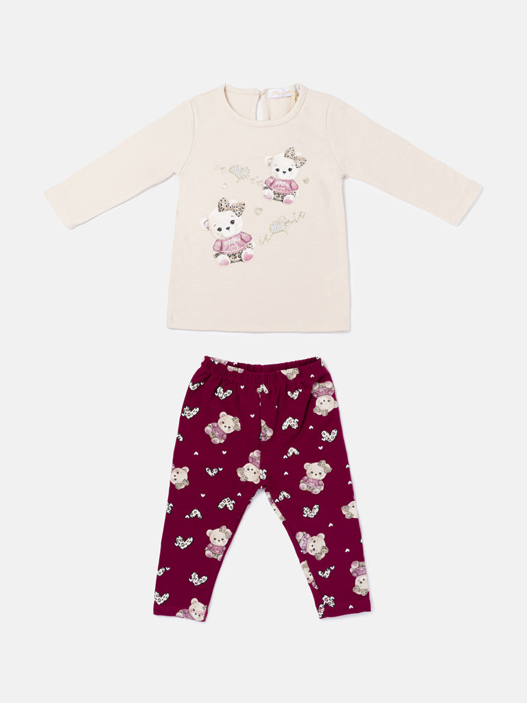 Baby Girl 2-Piece Leggings Set with Iconic Teddy Costanza Collection - Cherry Red