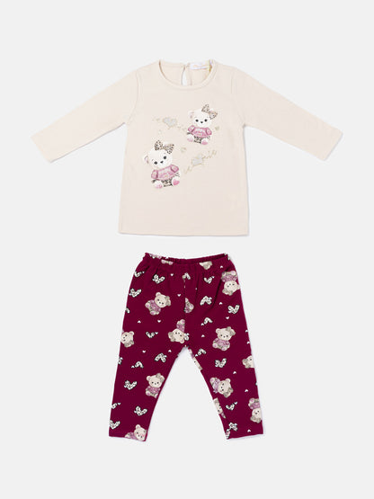 Baby Girl 2-Piece Leggings Set with Iconic Teddy Costanza Collection - Cherry Red