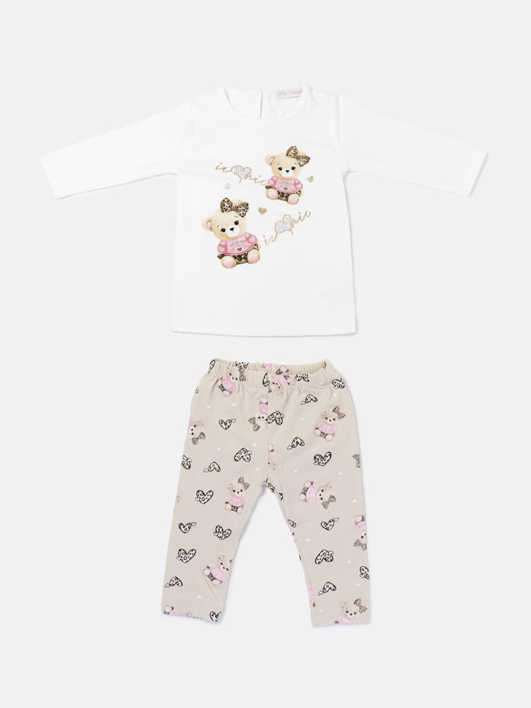 Baby Girl 2-Piece Leggings Set with Iconic Teddy Costanza Collection - Beige