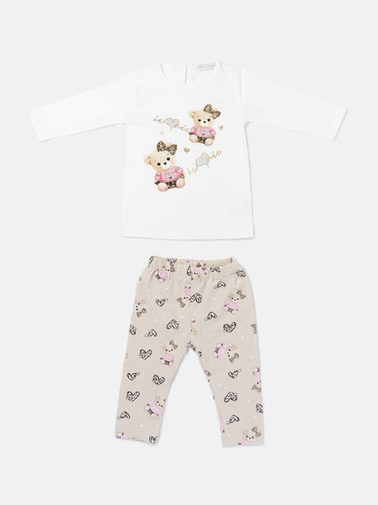 Baby Girl 2-Piece Leggings Set with Iconic Teddy Costanza Collection - Beige